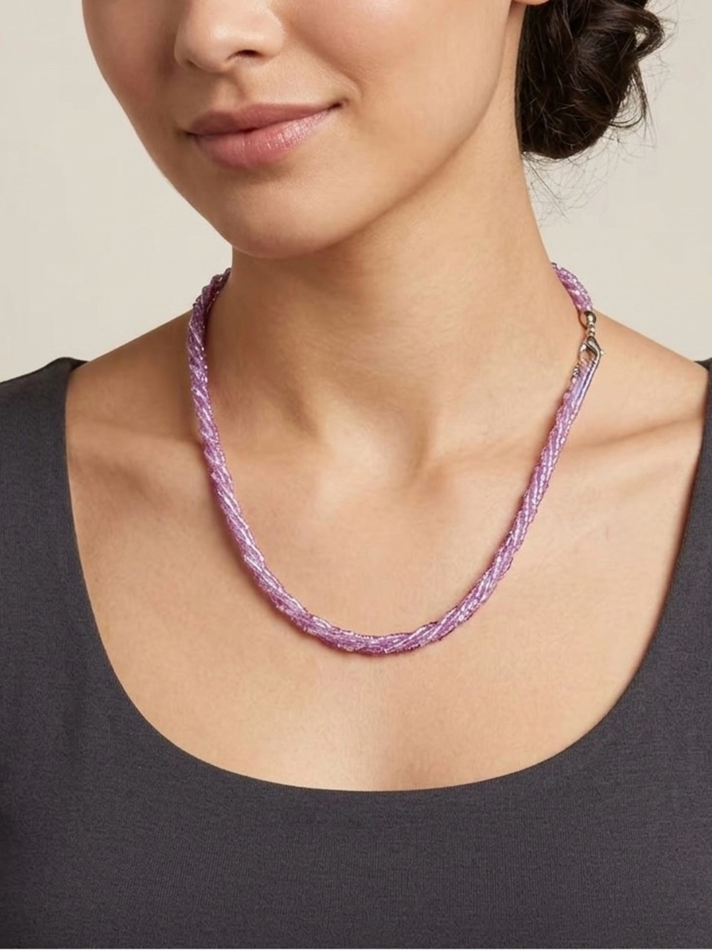 Nolan Miller Pink Iridescent Twisted Strand Beaded Necklace 19”